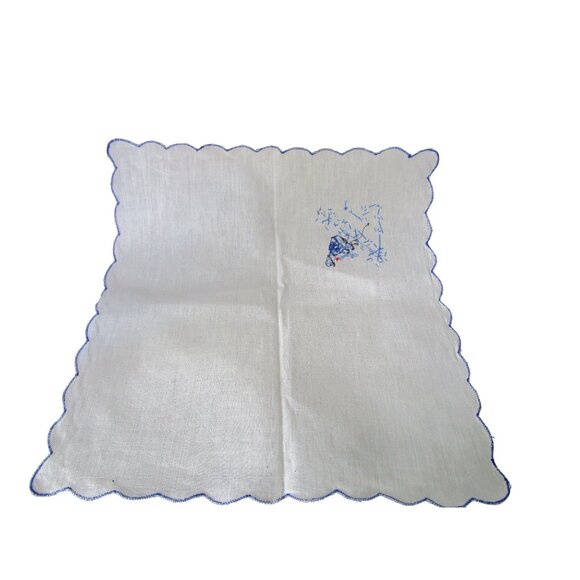 Vintage Embroidered Napkins Blue Shirt Boy Boat Scalloped Edges Four GUC - Picture 11 of 15